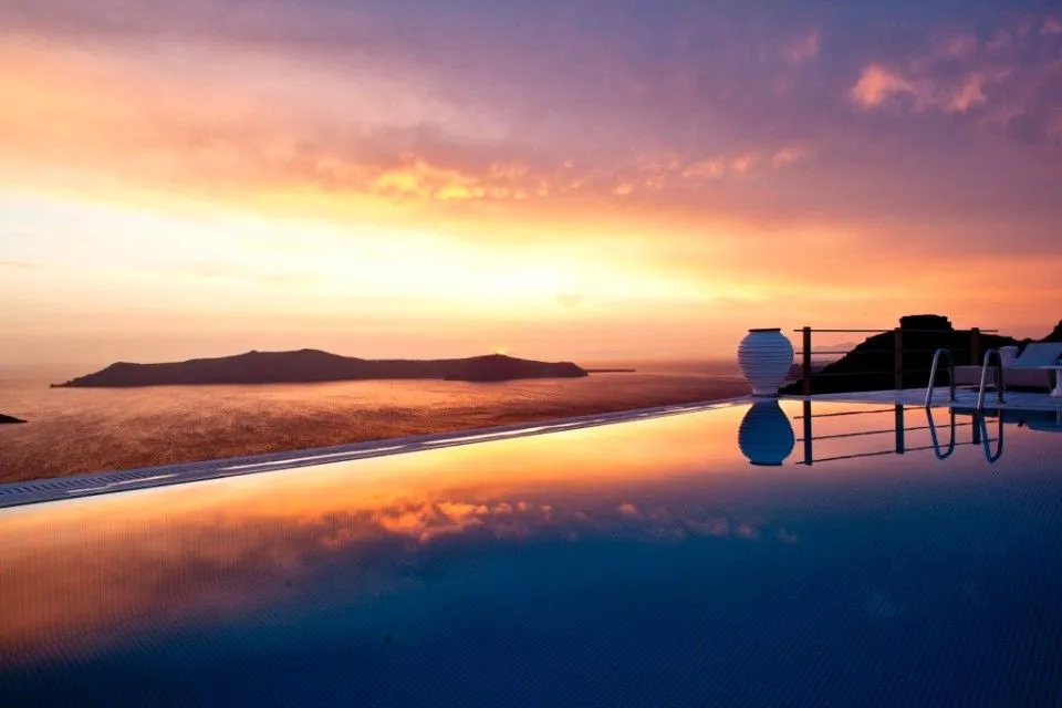 The main swimming pool by the sunset