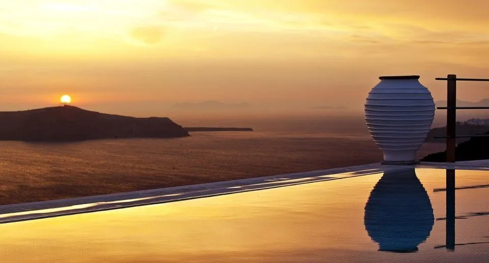 Main swimming pool by sunset