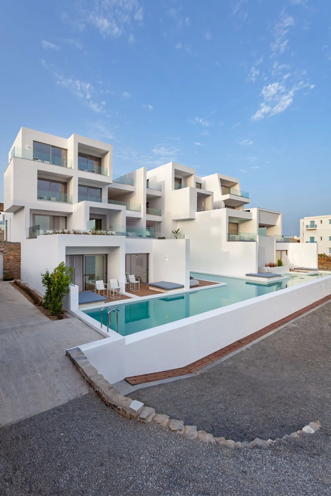 View of common swimming pool and balconies of all floors
