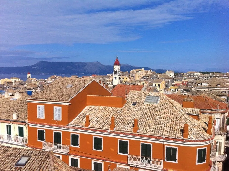 You can see St. Spyridon's tower bell and the old port...