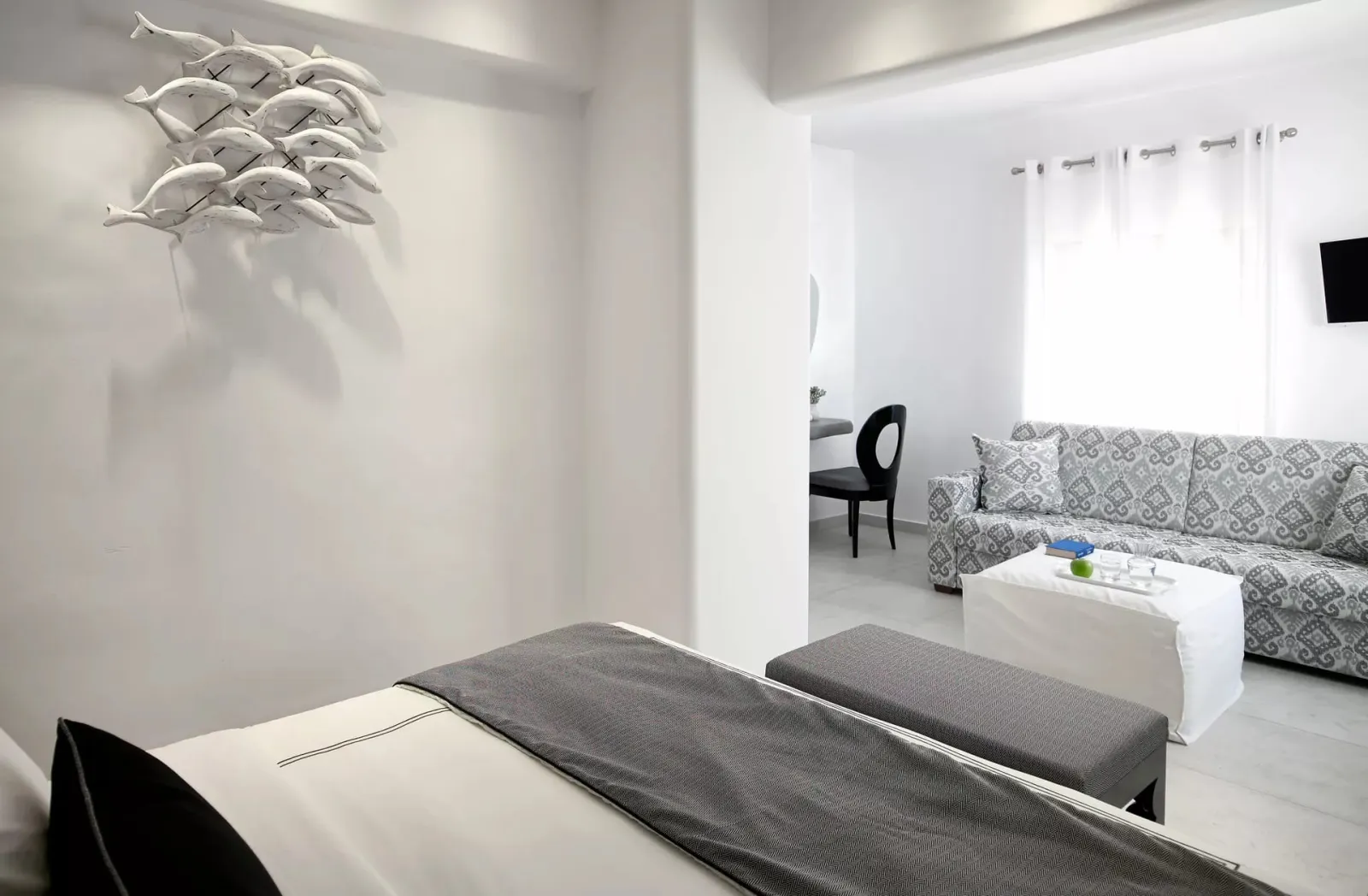 White Family Room with Private Balcony