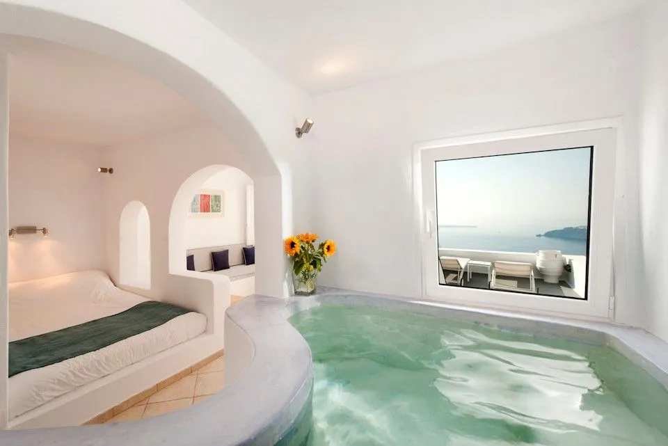 Honeymoon Double Room with Indoor or Outdoor Heated whirlpool with Caldera and Sunset view
